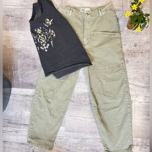 Zara barrel utility pants + Express matching top